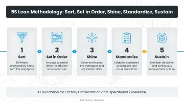 5S lean methodology steps Sort Set Order Shine Standardize Sustain process flow