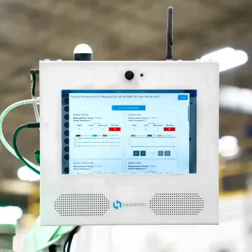 Manufacturing team reviewing real-time production dashboard