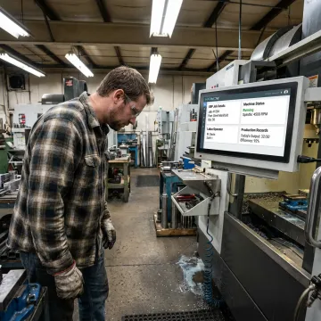 Operator using connected manufacturing workstation