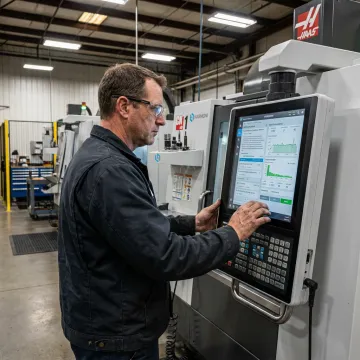 Operator using digital work instructions at a CNC machine