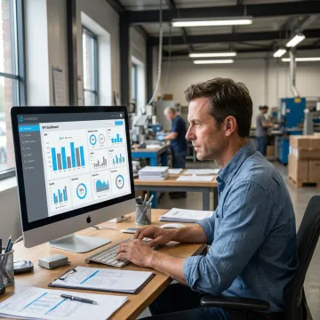 Engineer analyzing unified manufacturing KPI reports