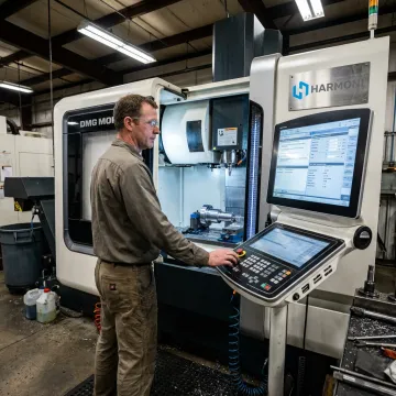 Operator using Harmoni at a CNC workcenter