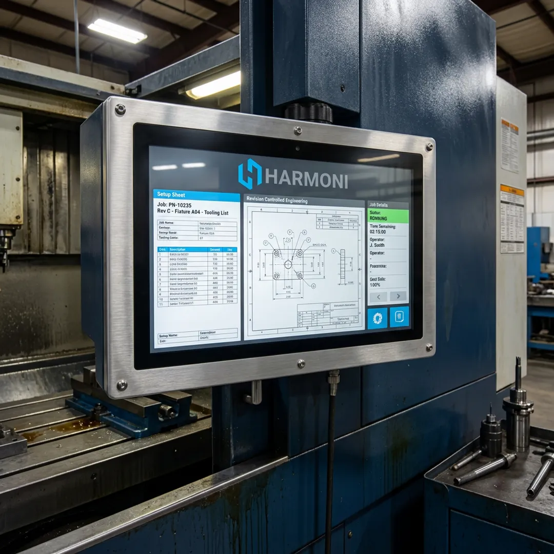 Digital setup sheet displayed at a manufacturing workcenter