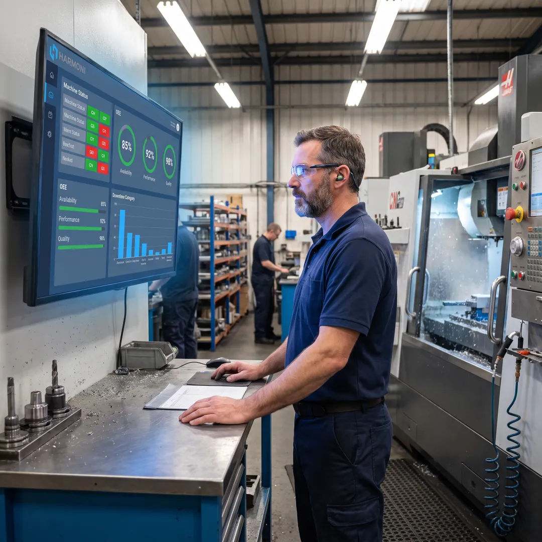 Live machine monitoring dashboard in a CNC facility