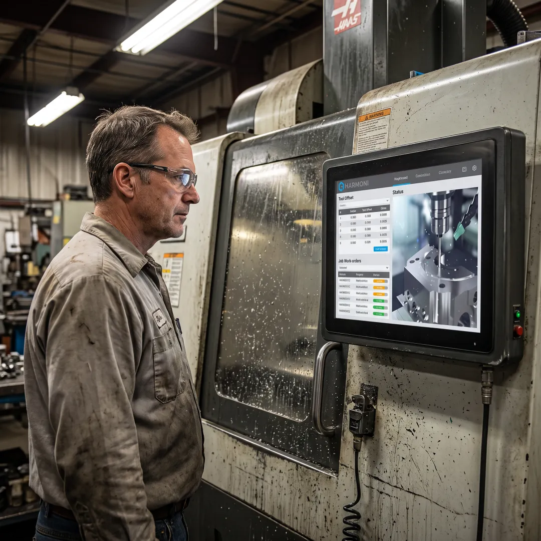 Machinist using a digital CNC workstation