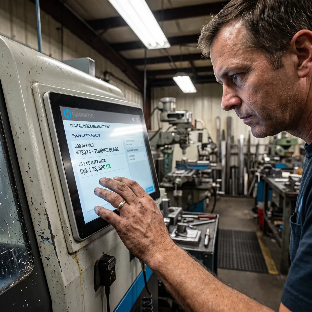 Digital quality data displayed at a CNC workcenter