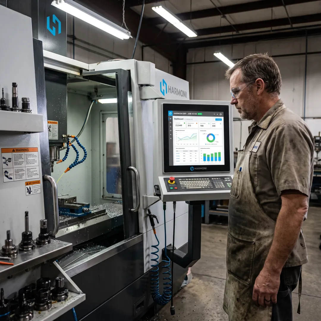 Operator using a connected shop floor workstation