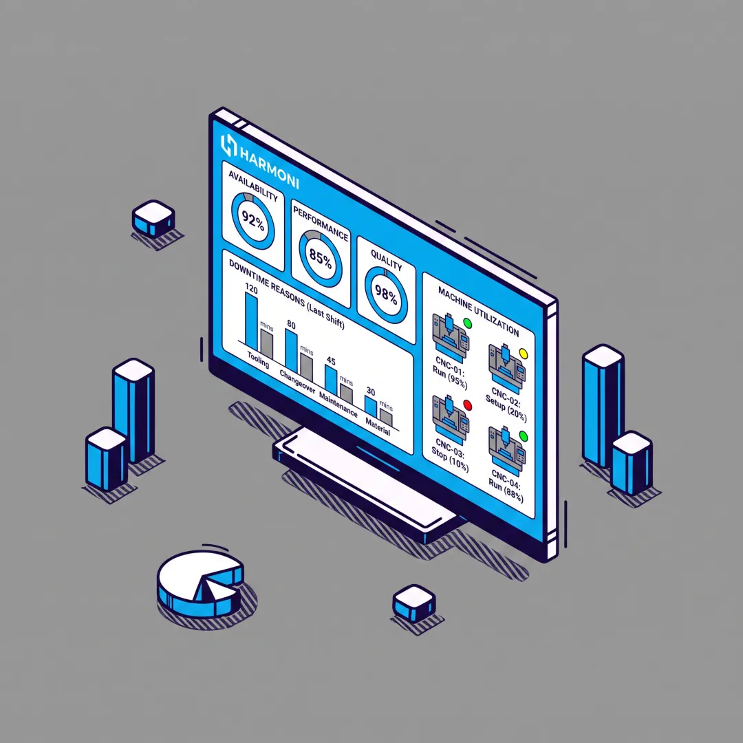 OEE dashboard showing machine availability performance and quality