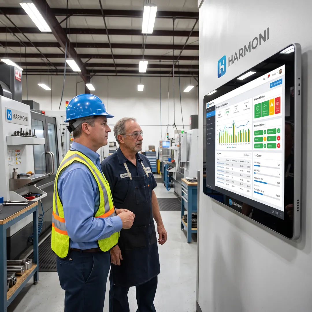 Manufacturing team reviewing live production data