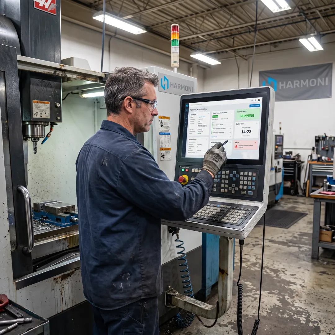 Operator using a digital manufacturing workcenter interface
