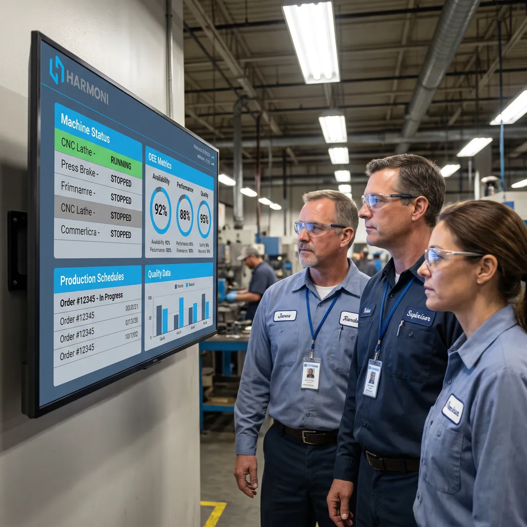 Manufacturing team viewing live shop floor data