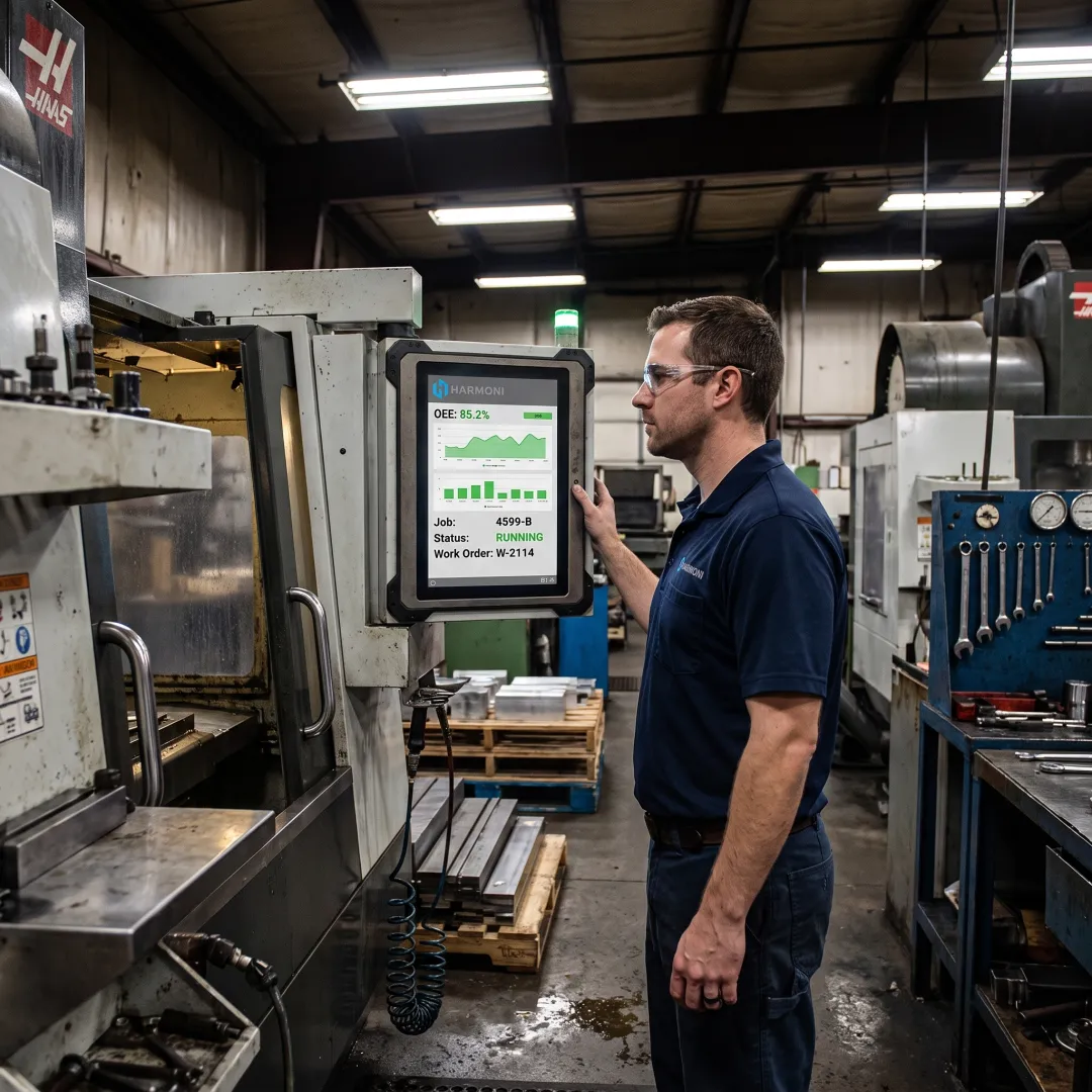 Engineer connecting manufacturing systems