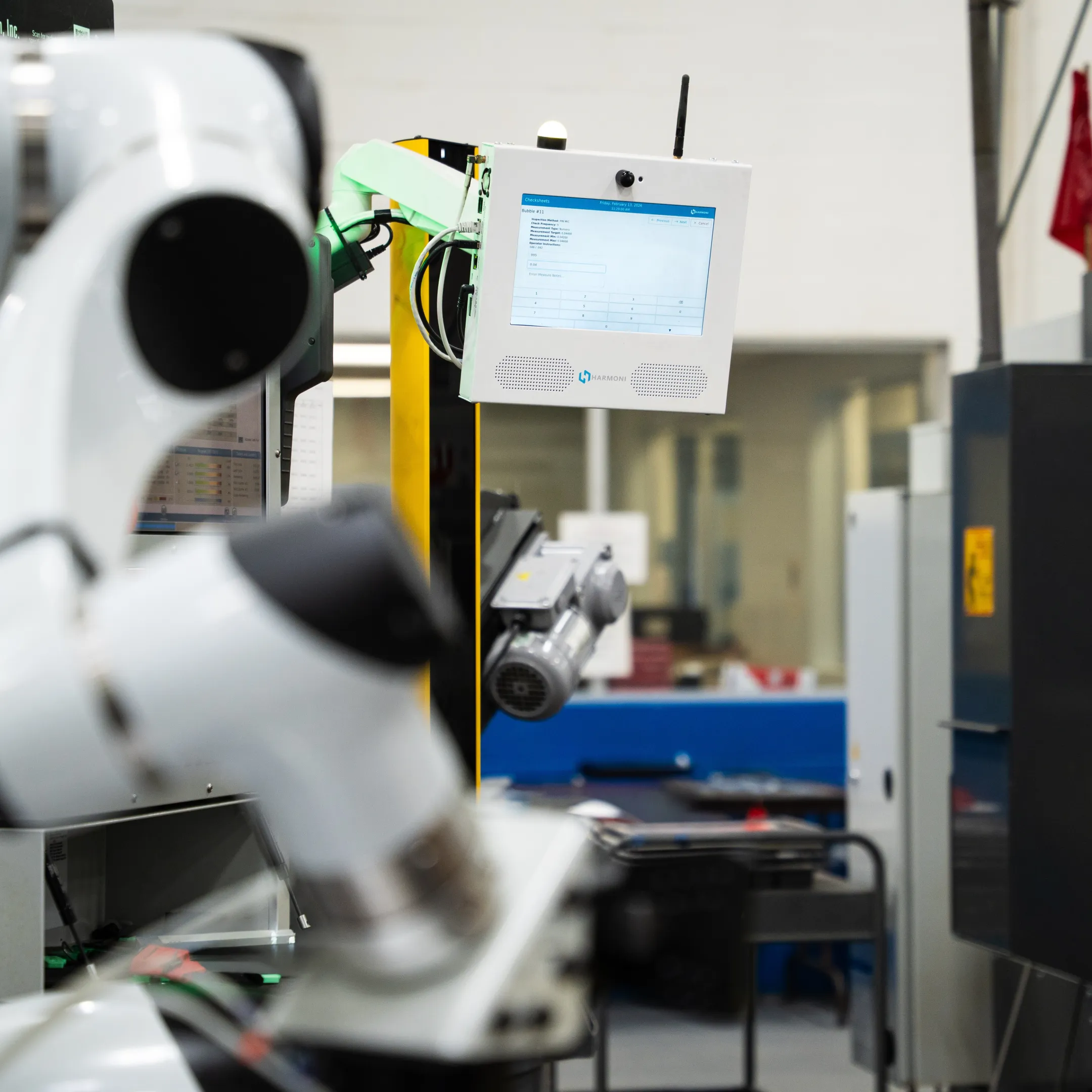 Operator reviewing digital aerospace job instructions