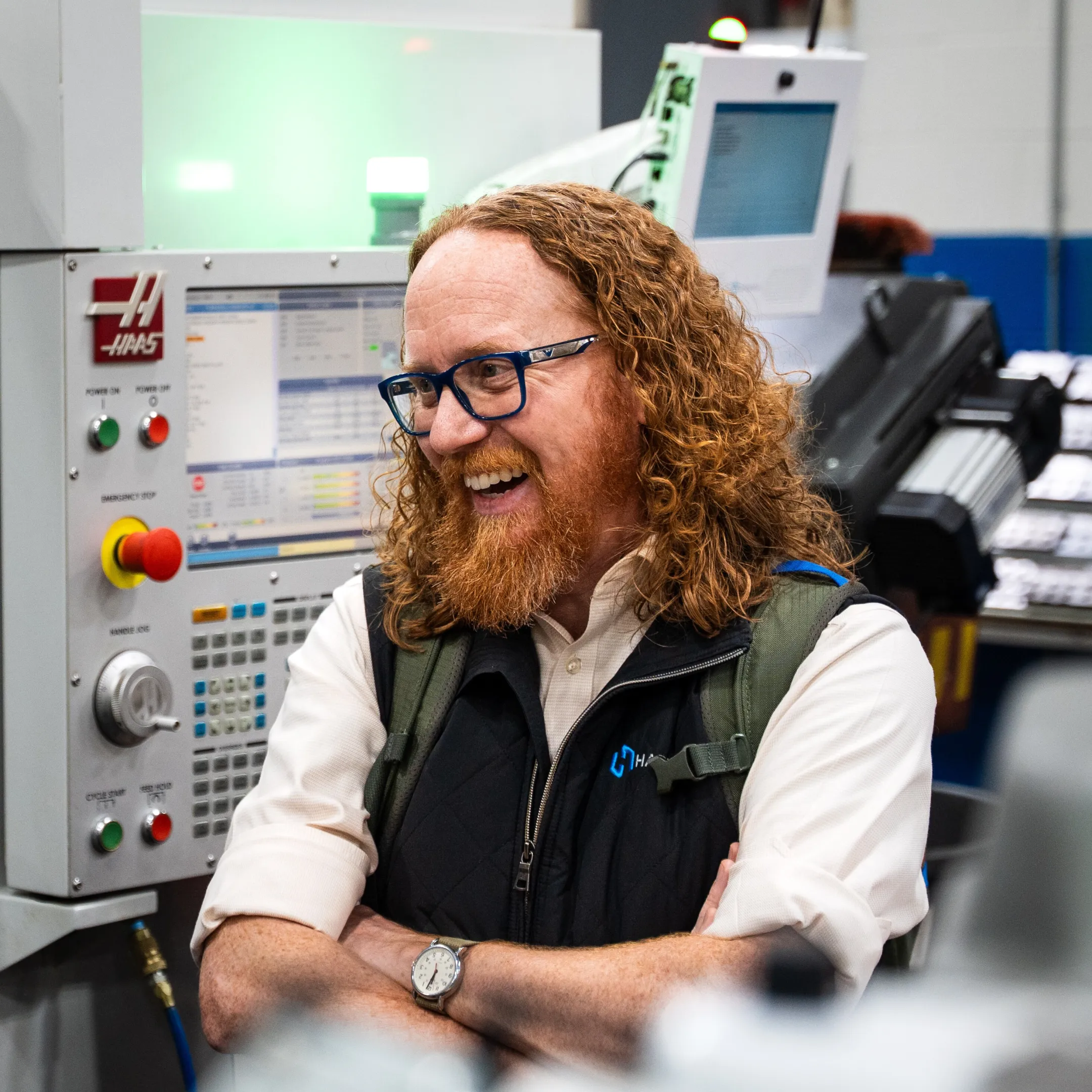 Operator using digital work instructions at a CNC machine