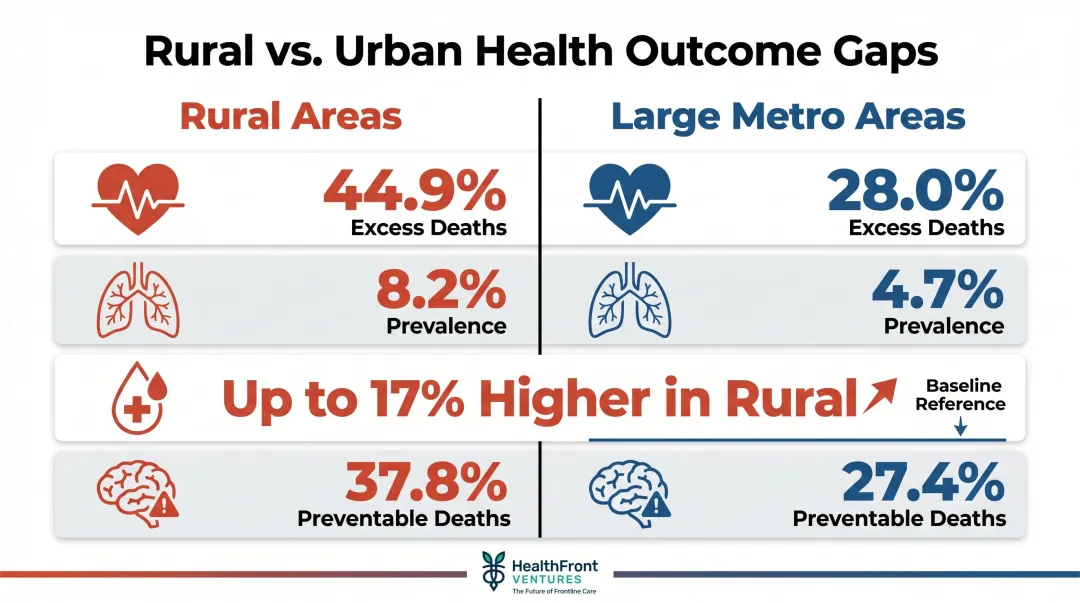 Rural versus urban health disparity statistics comparison for chronic disease and mortality