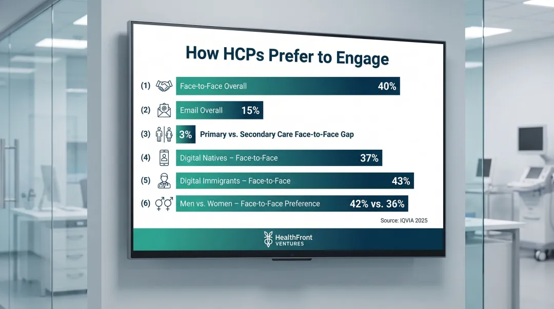 HCP channel preference breakdown by age gender and specialty type infographic