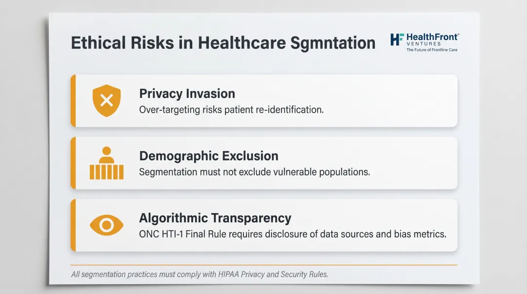 HIPAA healthcare segmentation ethical risks and compliance guardrails overview infographic