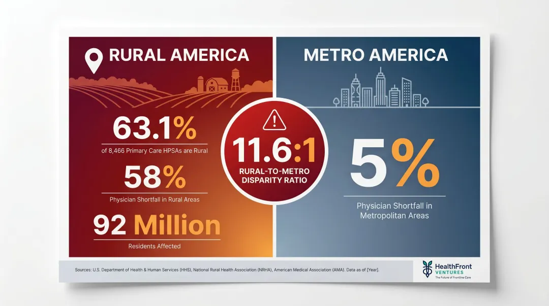 Rural versus metro physician shortage disparity ratio and HPSA statistics infographic