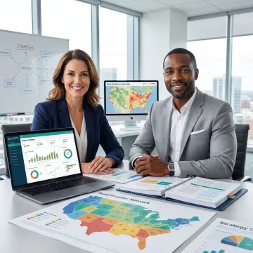 Healthcare program planning team reviewing rural workforce data