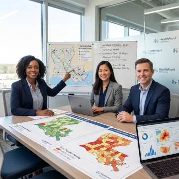 Louisiana rural healthcare planning team reviewing data