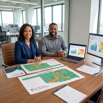 Rural healthcare planning team reviewing Oklahoma access data