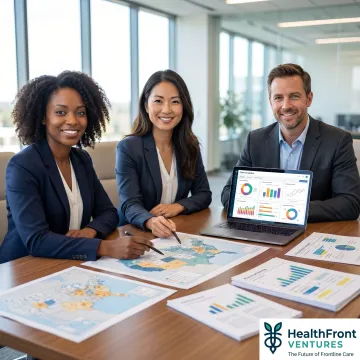 Rural healthcare consulting team reviewing data strategy