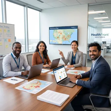 Rural public health workforce planning team reviewing data