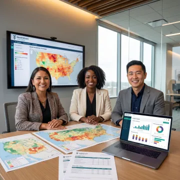 Rural healthcare planning team reviewing South Dakota population data
