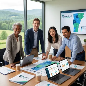 Rural healthcare strategy team reviewing Vermont program data