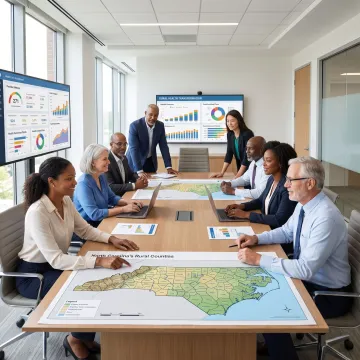 Rural healthcare planning team reviewing North Carolina data