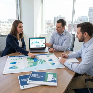 Rural healthcare strategy team reviewing Rhode Island data