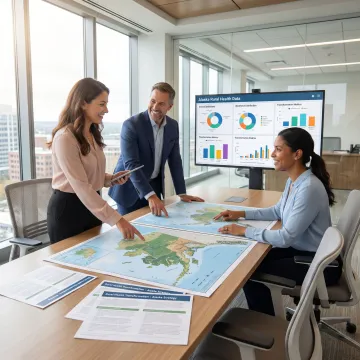 Rural healthcare planning team reviewing Alaska program data