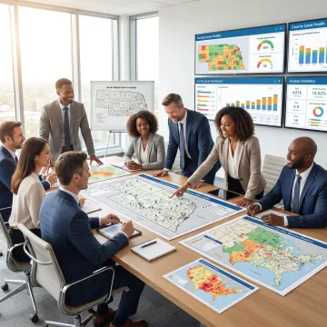 Rural healthcare planning team reviewing Nebraska care access data