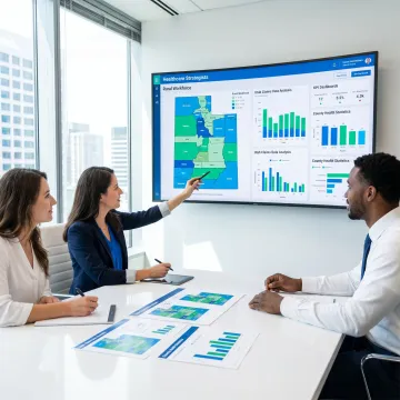 Rural healthcare planning team reviewing Utah program data