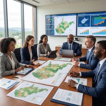 Rural healthcare planning team reviewing West Virginia data