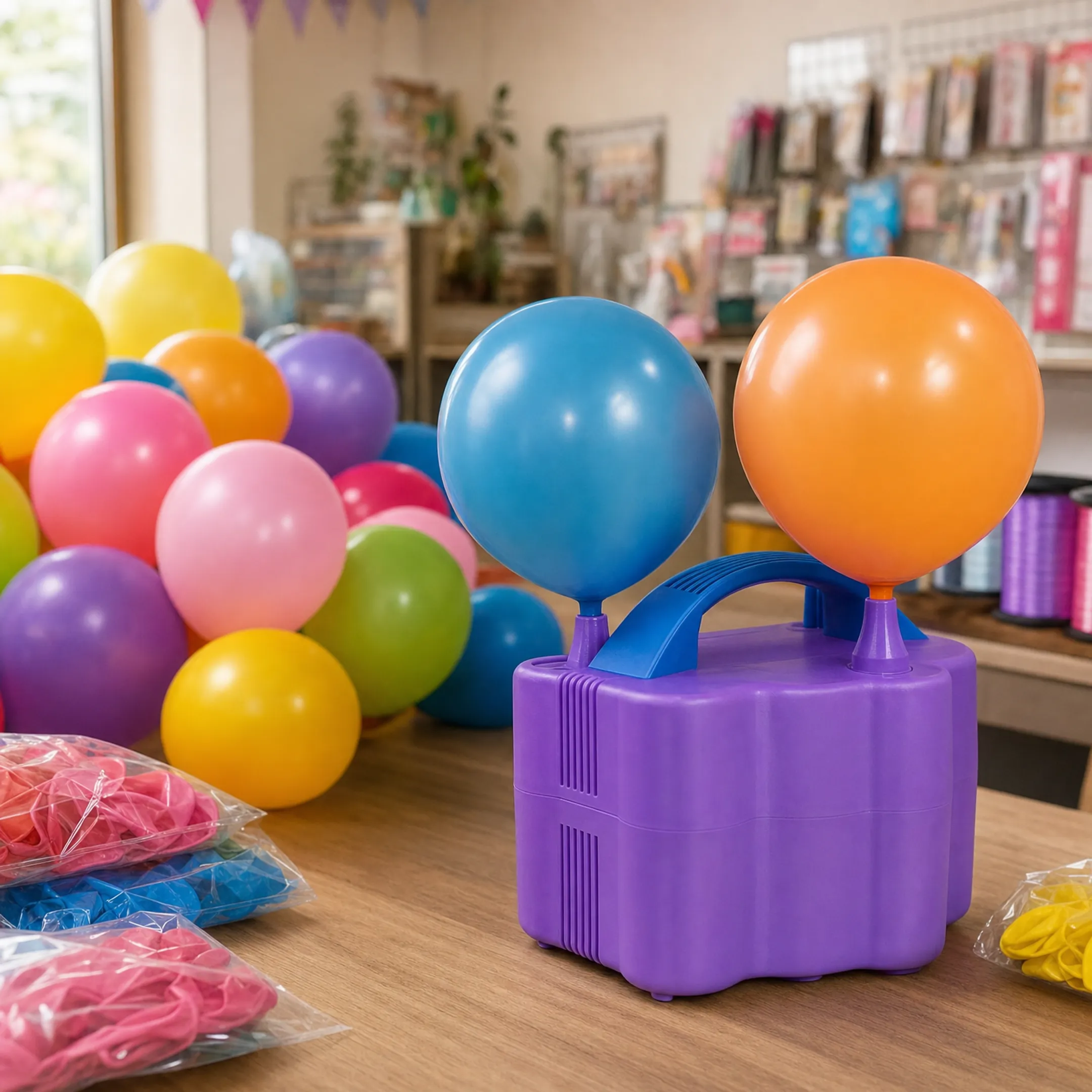 Dual-nozzle electric balloon pump inflating latex balloons quickly