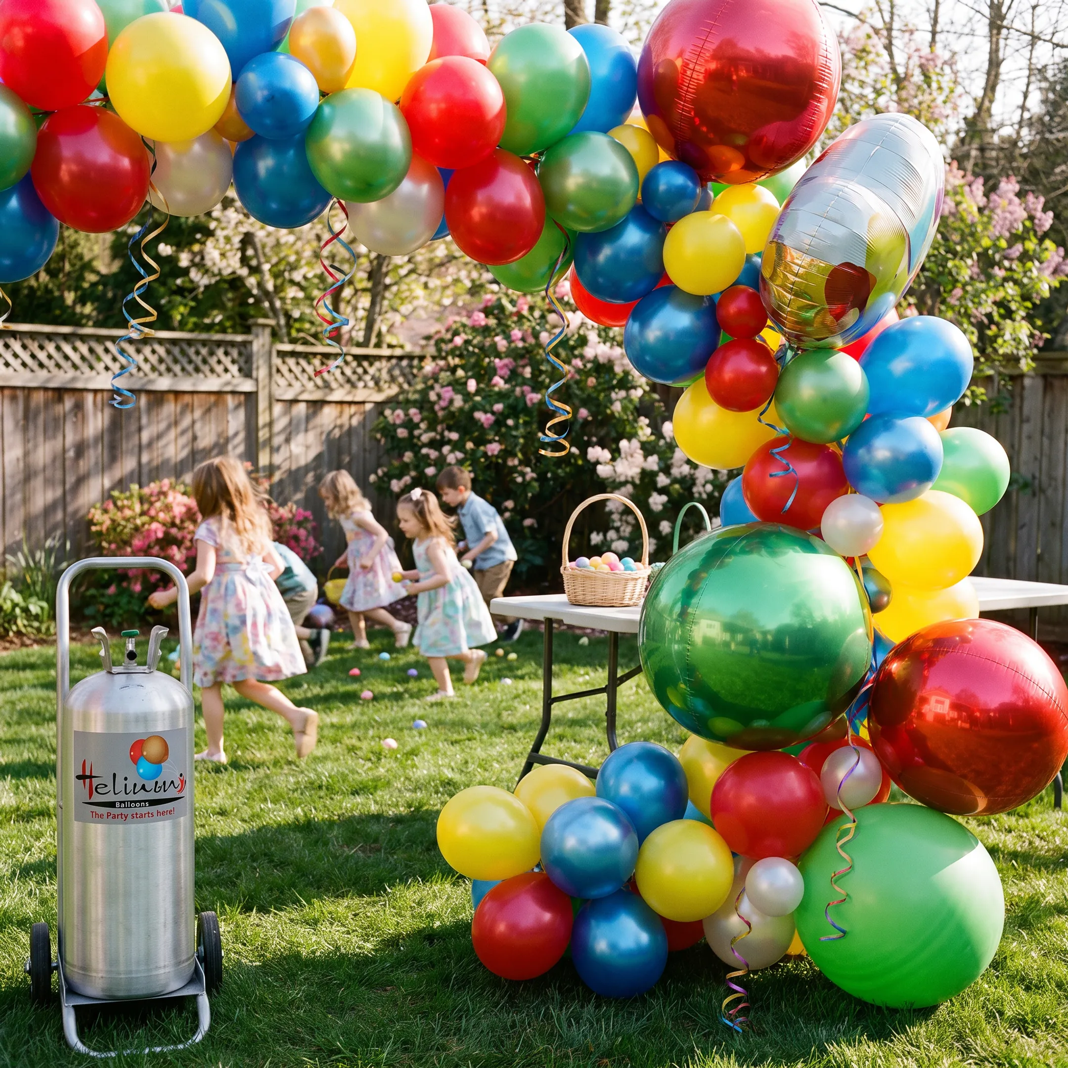A family gathering for Easter with balloon decorations