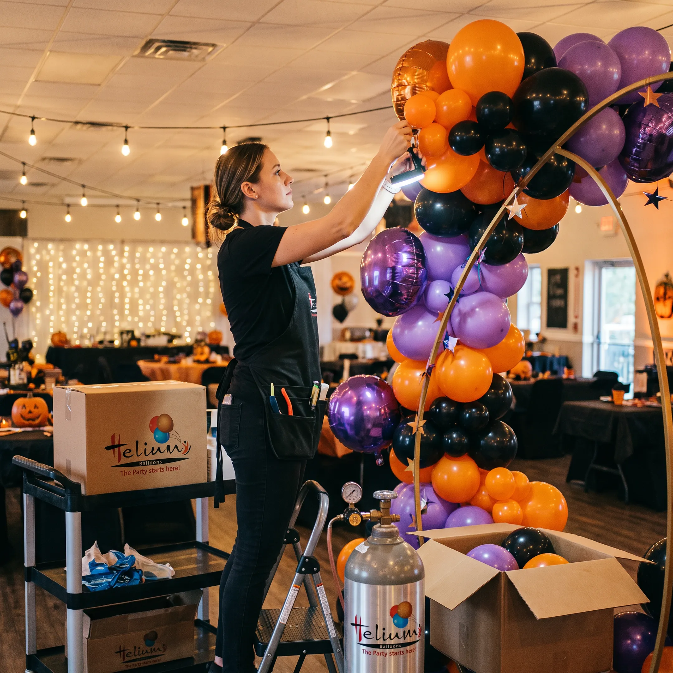 Halloween balloon arch installation