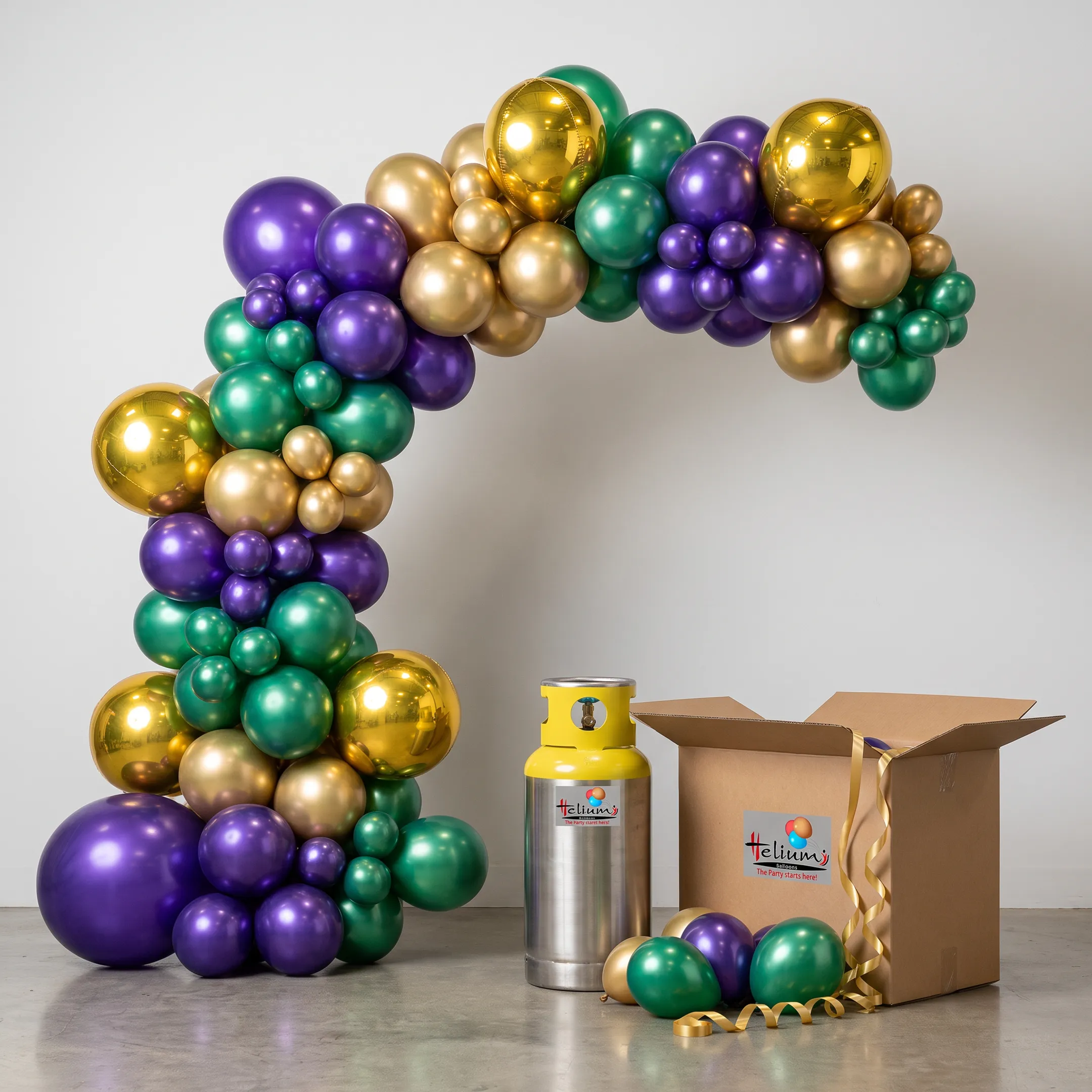 Mardi Gras balloon garland installation
