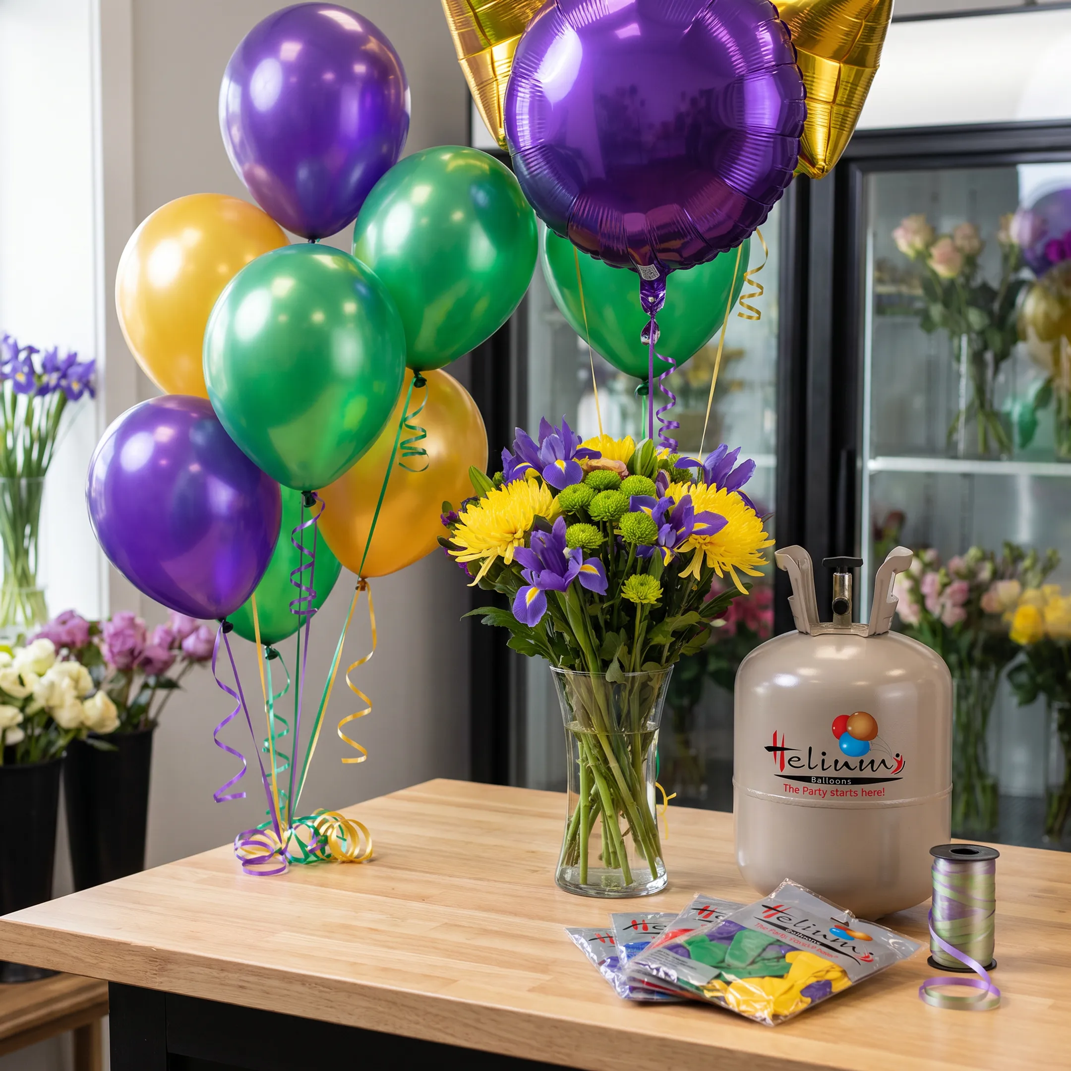 Florist Mardi Gras balloon bouquet