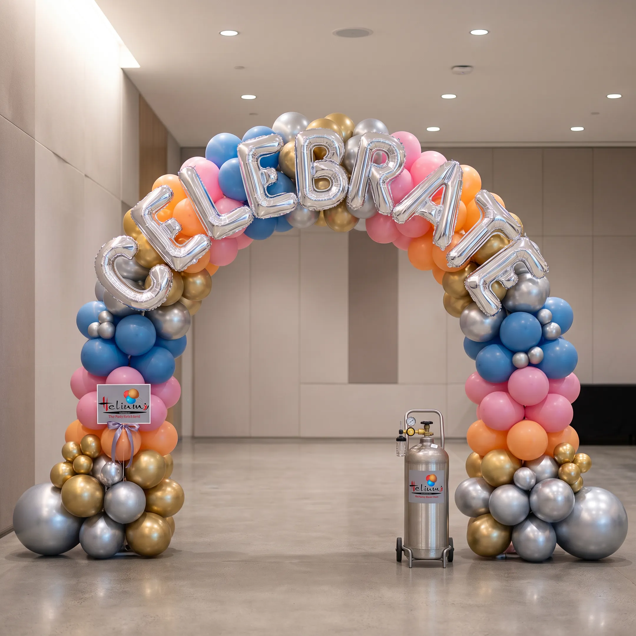 An elegant event backdrop made of gold foil letter balloons.