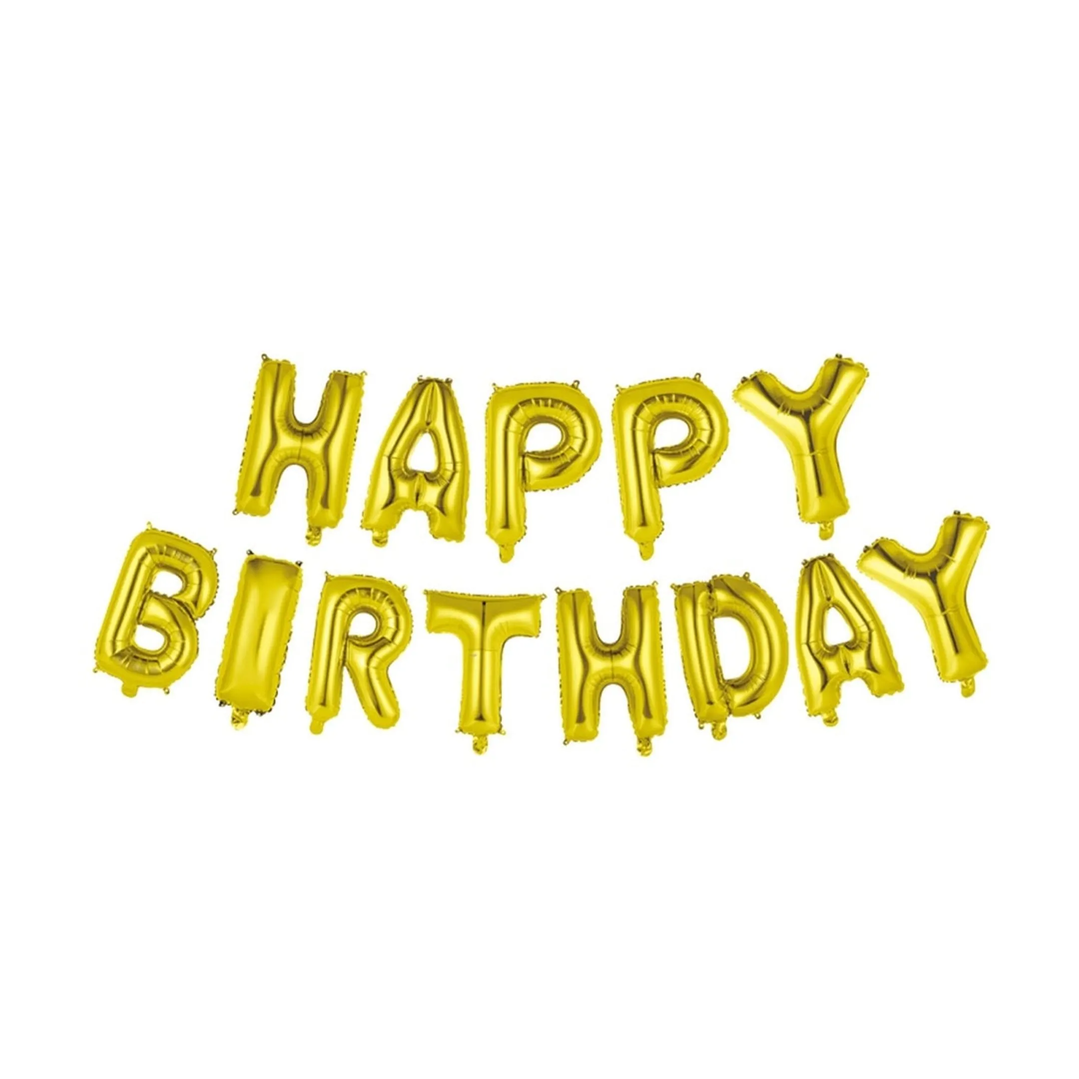 Retailer arranging gold letter foil balloons on display