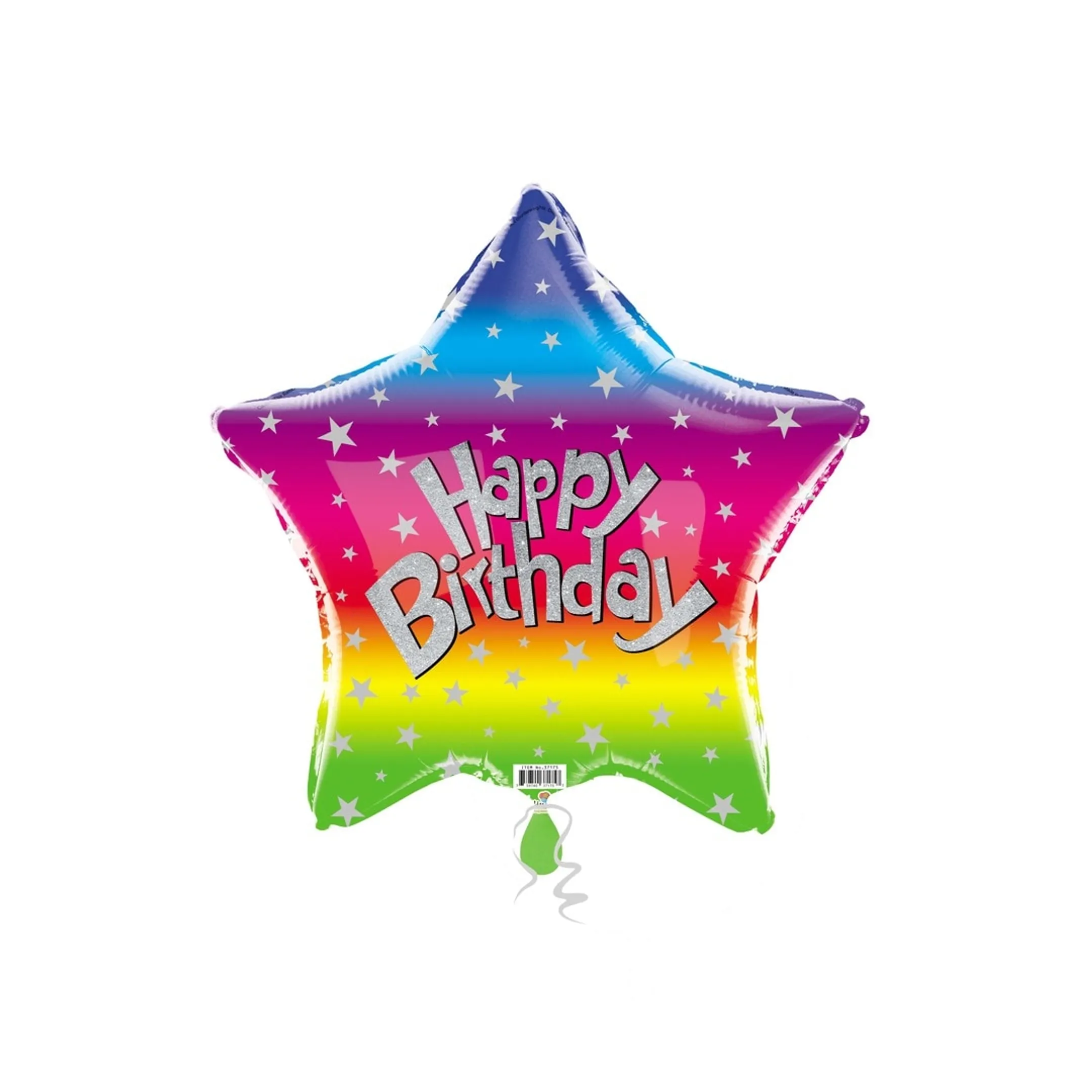 Retailer arranging colorful rainbow balloons and party supplies