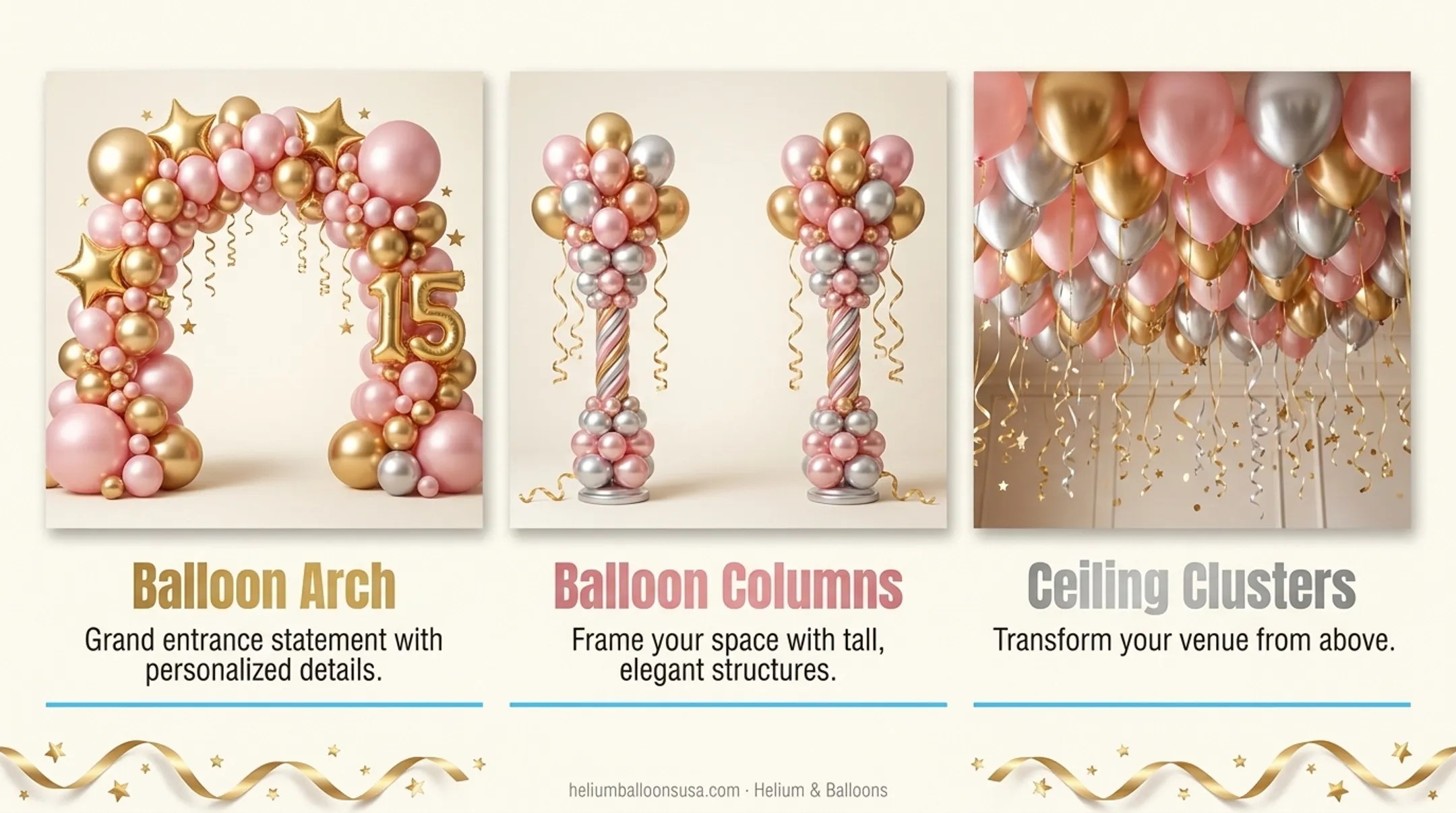 Quinceañera balloon arch decoration in pink and gold colors