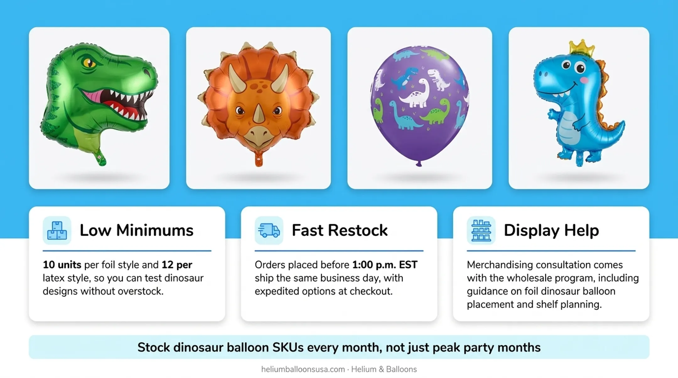 Wholesale balloon program benefits for retailers low minimums fast shipping