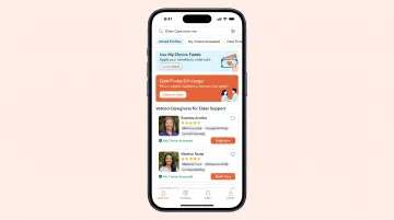 Helpr app interface for booking vetted companion and elder caregivers