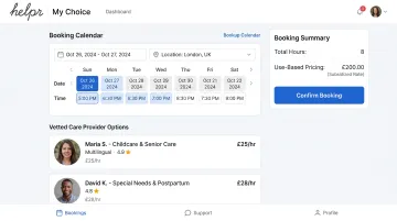Helpr My Choice backup care platform interface for global childcare booking