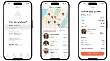 Helpr backup care app interface displaying local caregiver matches and booking screen