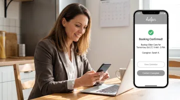 Employee using mobile app to book emergency elder care support