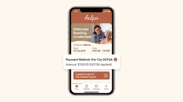 Helpr app screenshot showing dependent care FSA eldercare payment feature